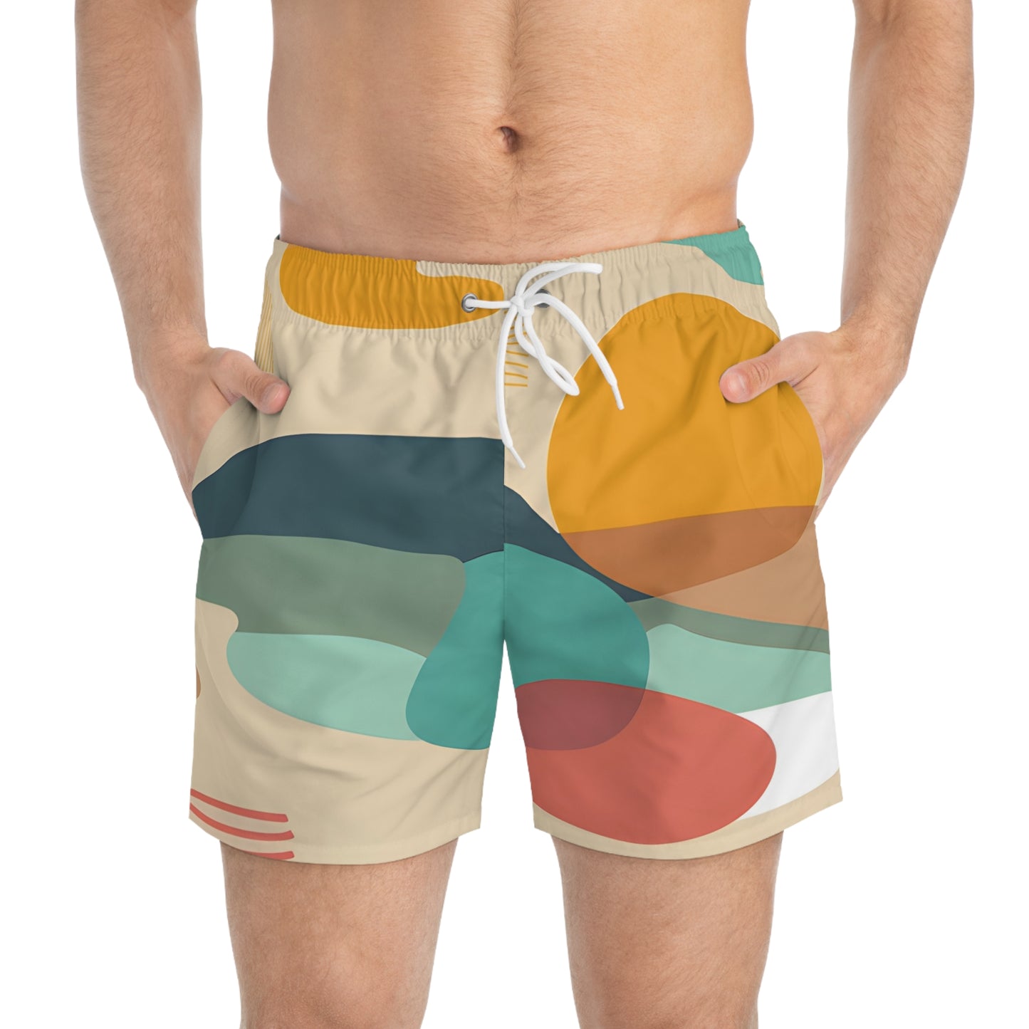 Seaside Retro Swim Trunks Men’s Beach Shorts Summer Surf Wear Colorful Quick Dry