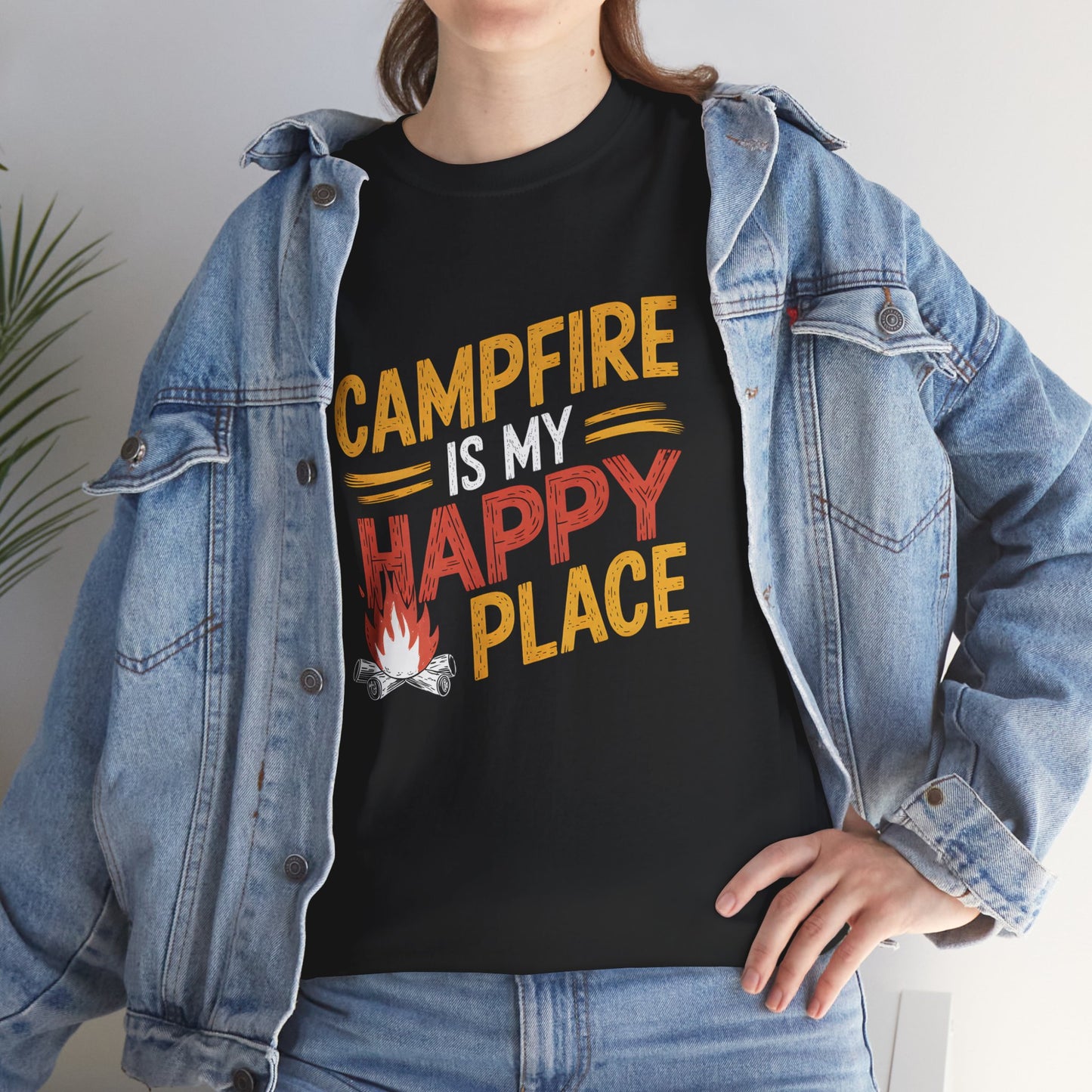 Campfire Is My Happy Place Camping T-Shirt Fun Outdoors Graphic Unisex Wear
