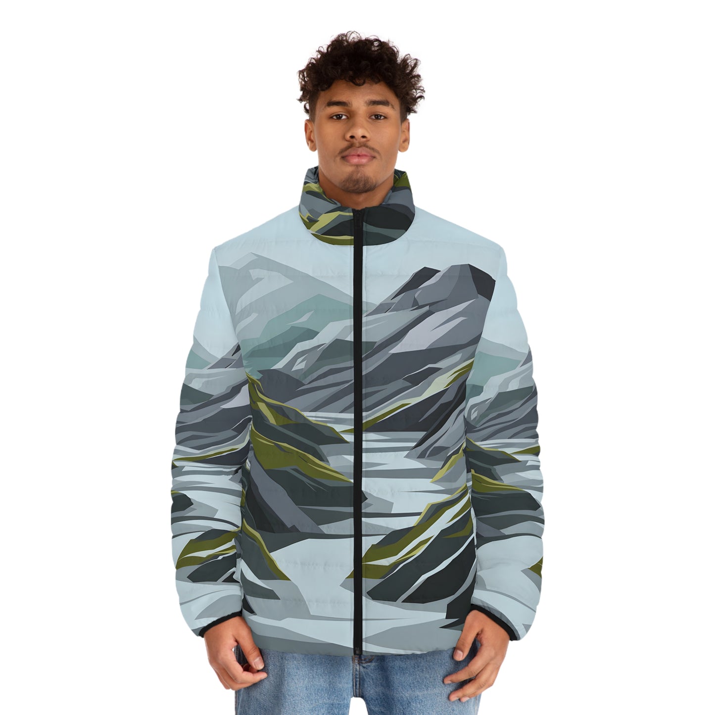 Stylish Puffer Jacket for Outdoor Adventures Slate Tundra Graphic Art Winter