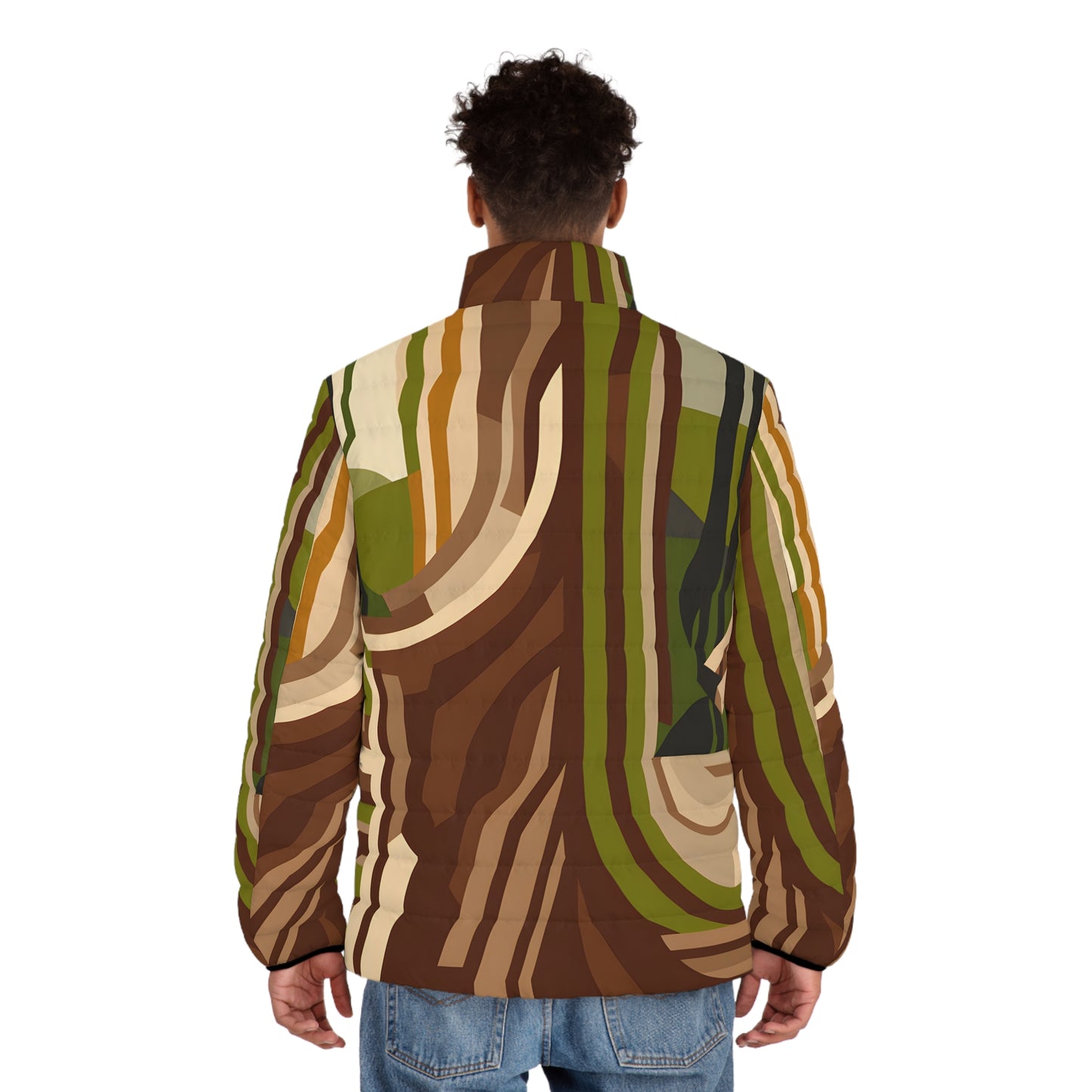 Abstract Timber Puffer Jacket Outdoor Apparel Trendy Winter Outerwear Warm