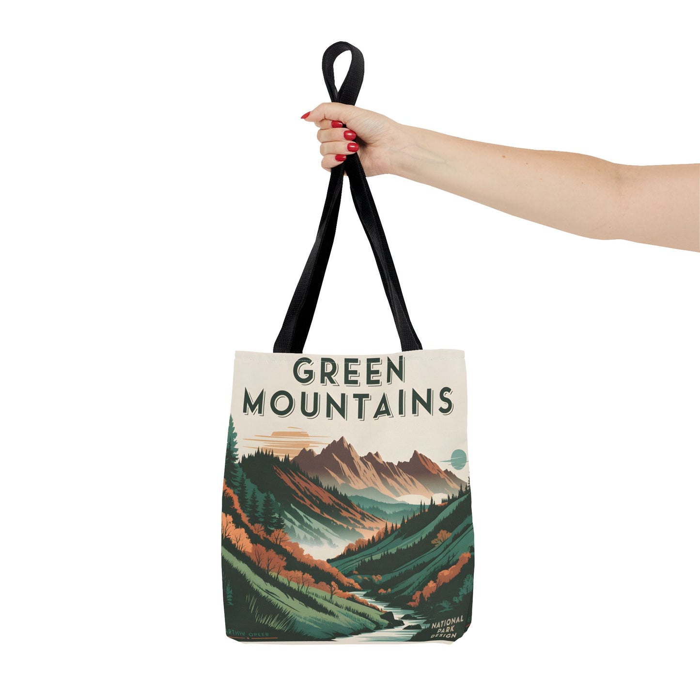 Green Mountains All Over Print Tote Bag Outdoor Adventure Eco Friendly Gift