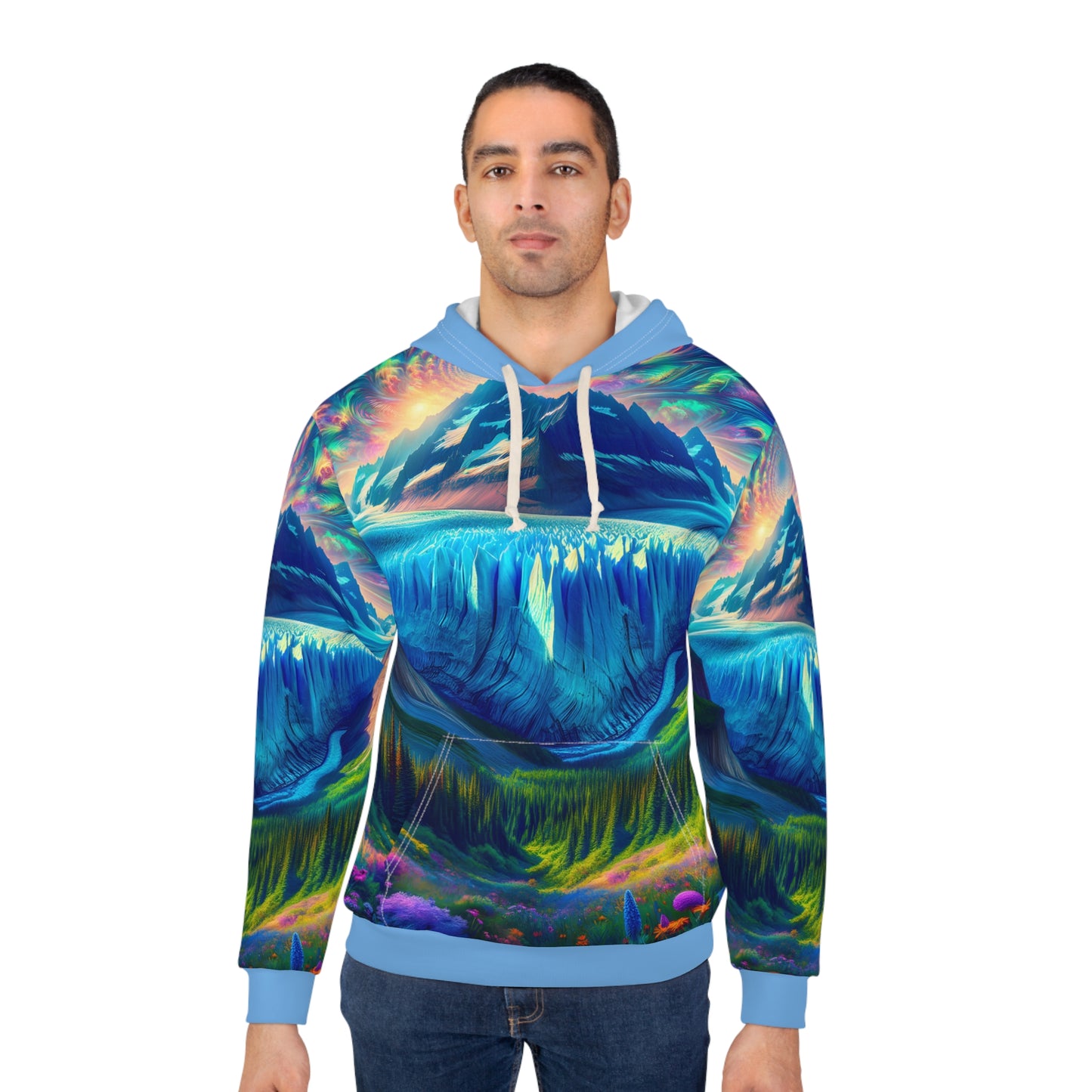 Glacier Park Hoodie Unisex Pullover Nature Landscape Trippy Mountain Art Blue
