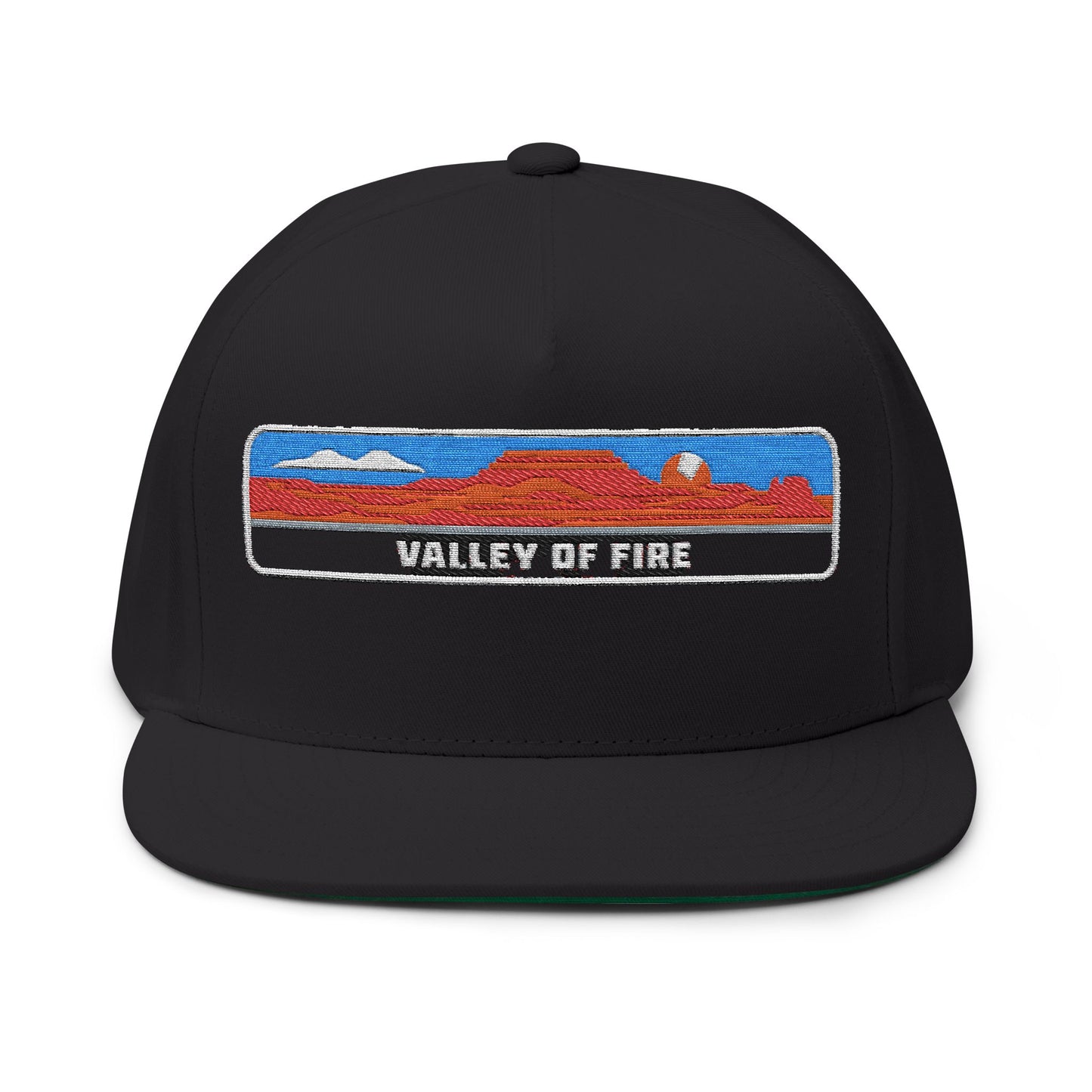 Valley of Fire Embroidered Flat Bill Cap Outdoor Adventure Hat