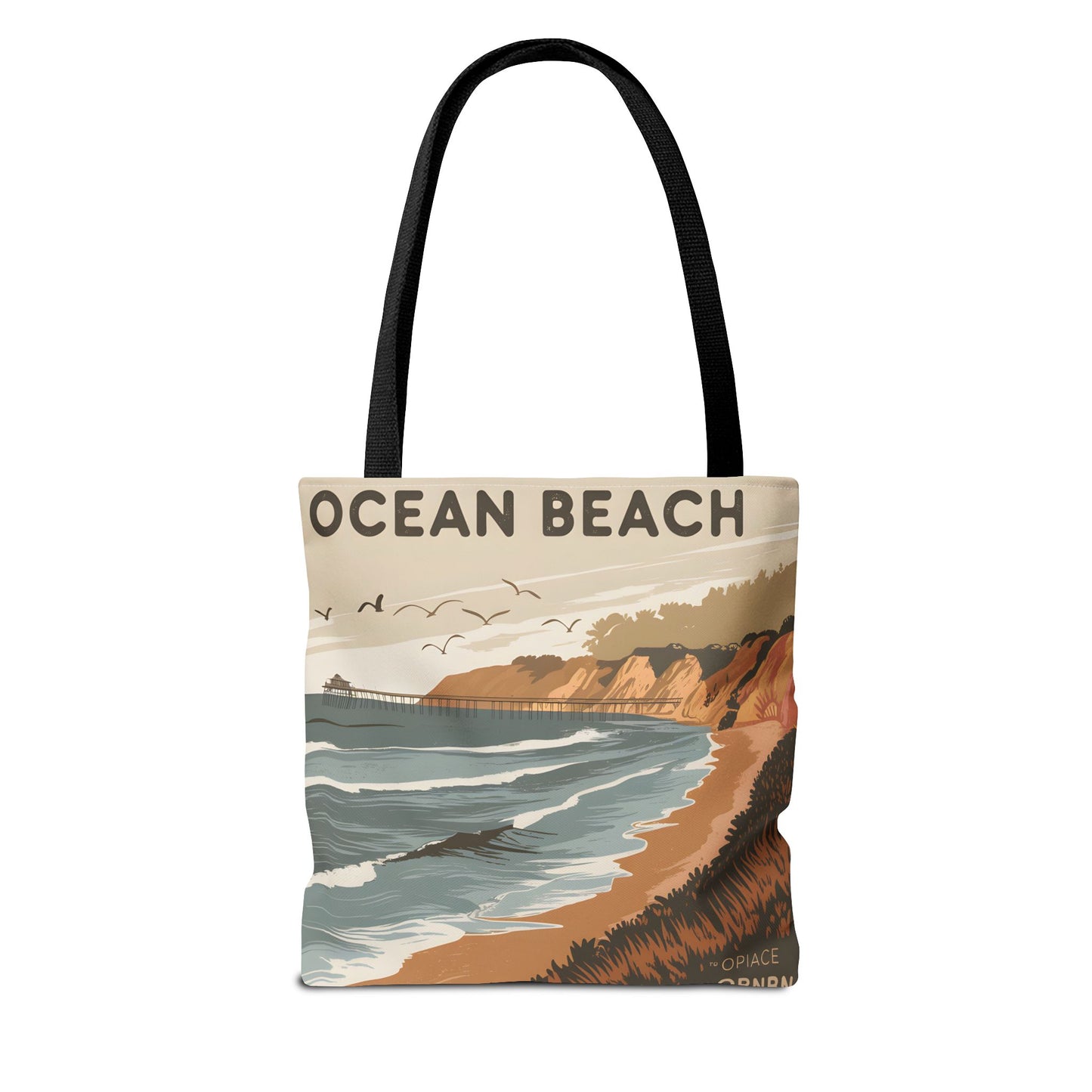 Ocean Beach All Over Print Tote Bag Coastal Scenic Graphic Design Beach Style