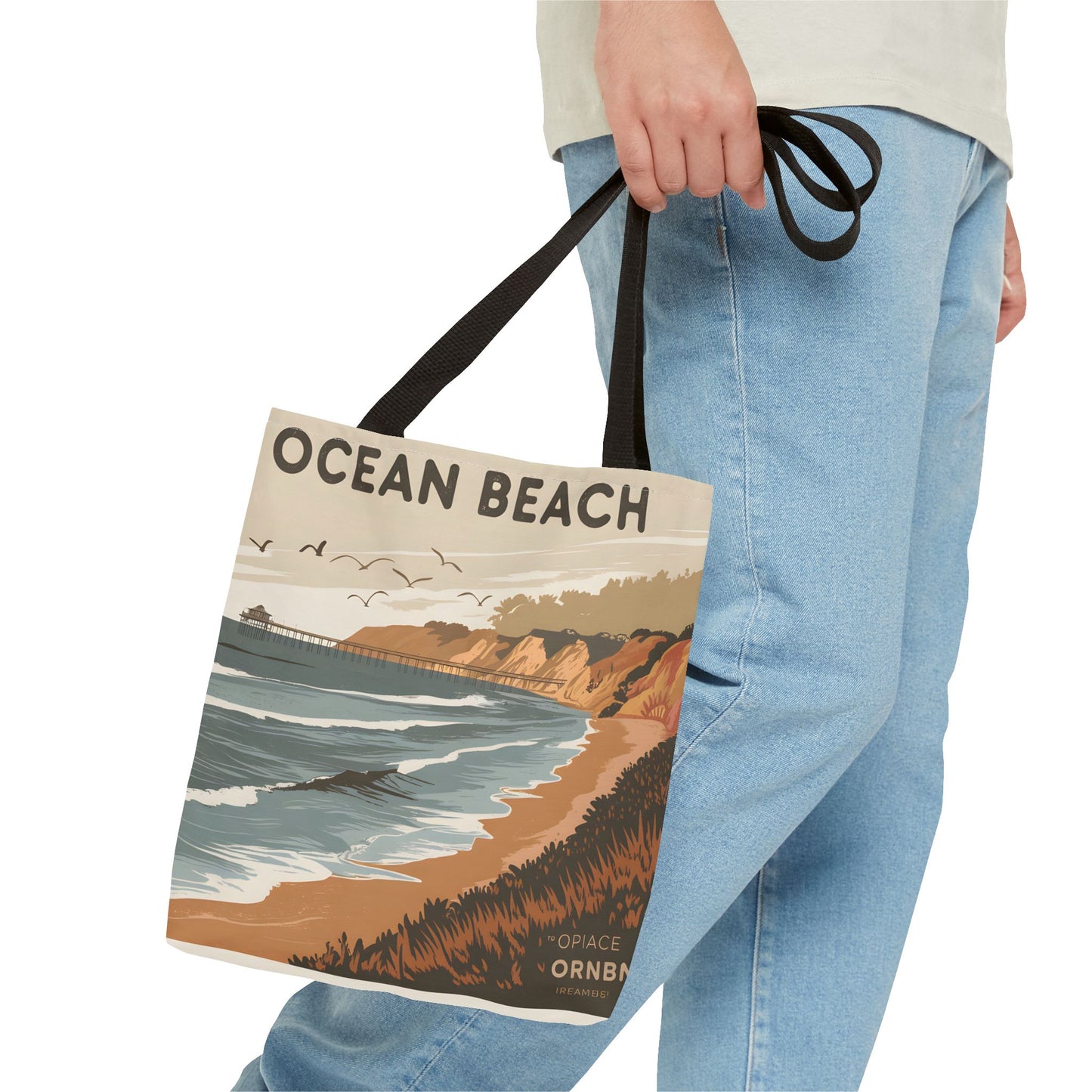 Ocean Beach All Over Print Tote Bag Coastal Scenic Graphic Design Beach Style
