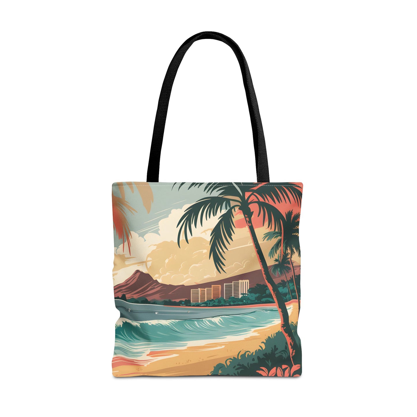 Waikiki Tropical Beach Tote Bag All Over Print Palm Trees Ocean View Summer