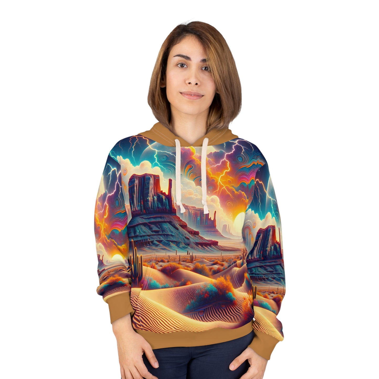Desert-Inspired All-Over Print Hoodie with Psychedelic Sunset Design