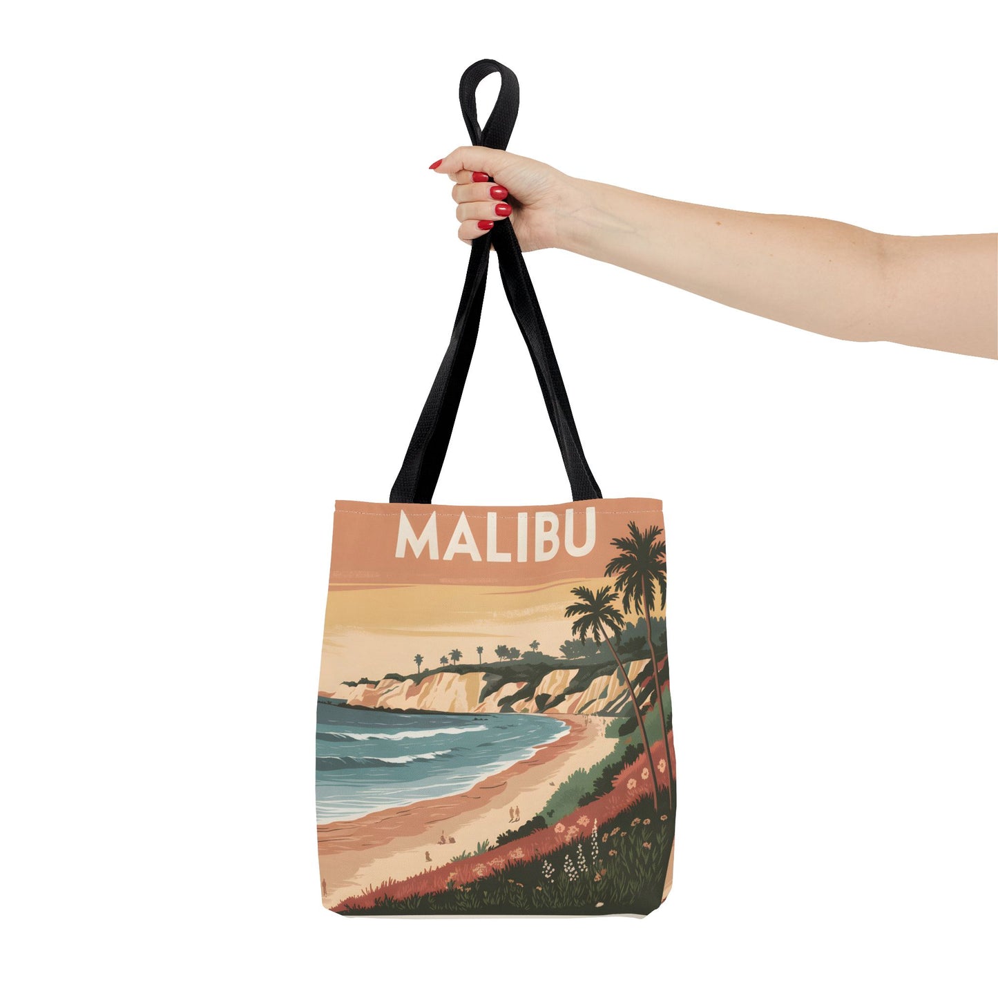 Malibu All Over Print Tote Bag Beach Sunset Palm Trees Summer Vibes Apparel