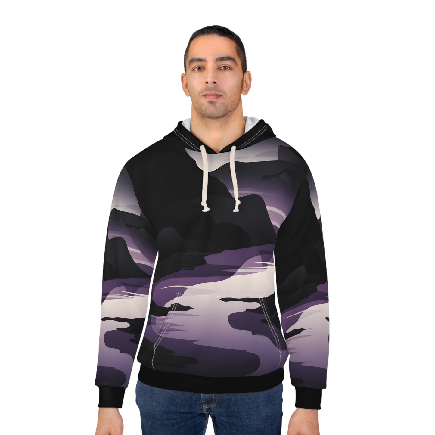 Obsidian Mist All-Over Print Pullover Hoodie Perfect for Outdoor Adventures