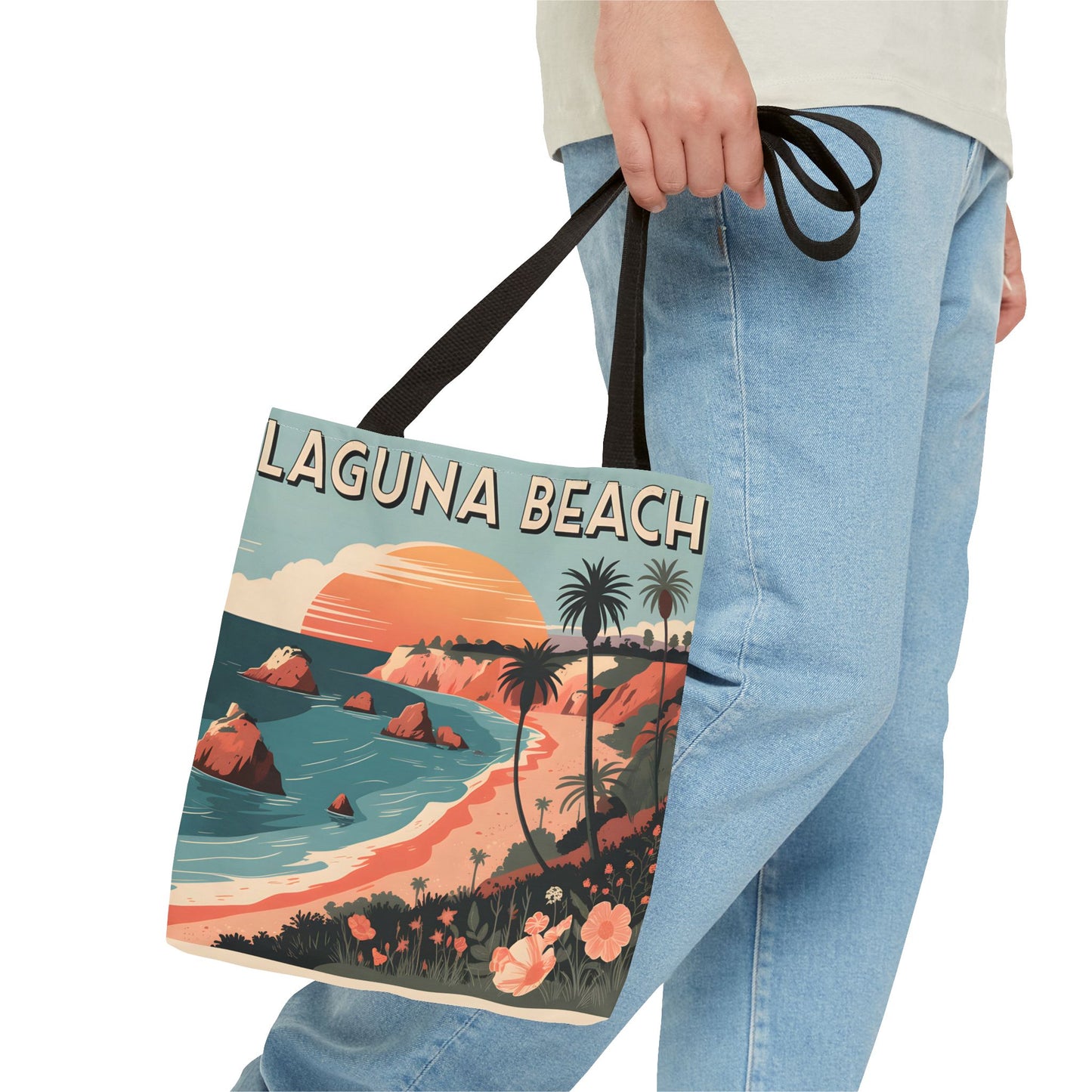 Laguna Beach Tote Bag Coastal Design All Over Print Artistic Beach Accessory