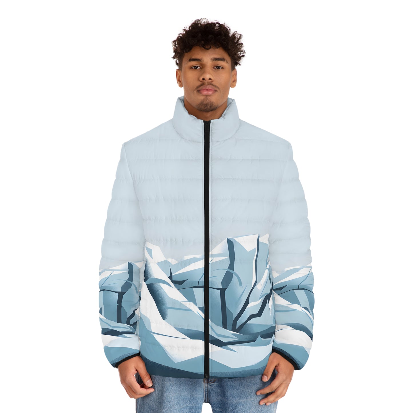 Puffer Jacket with Soft Glacier Artwork for Outdoor Adventure Wear