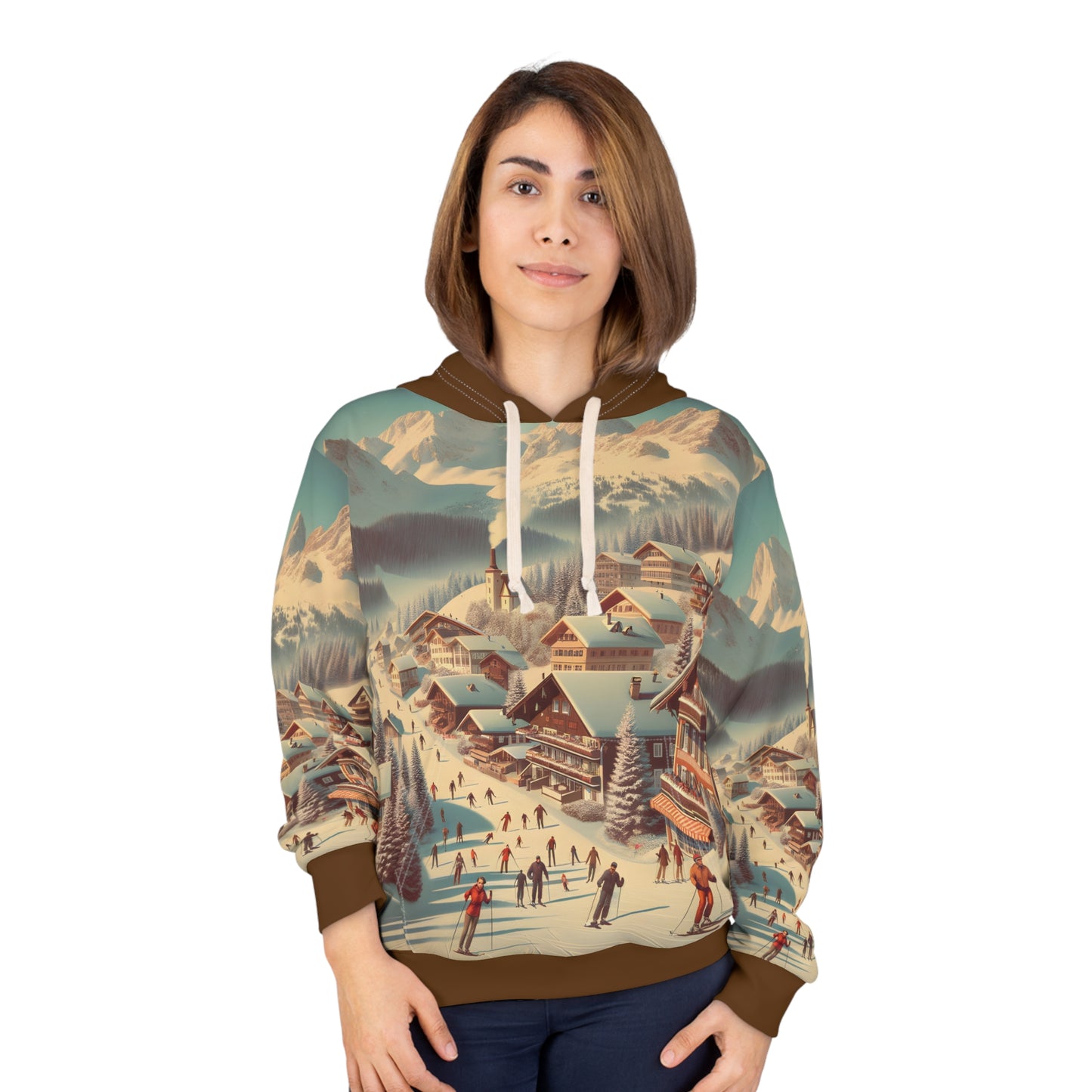 Jackson Hole Hoodie All Over Print Mountain Town Pullover Cozy Winter Apparel