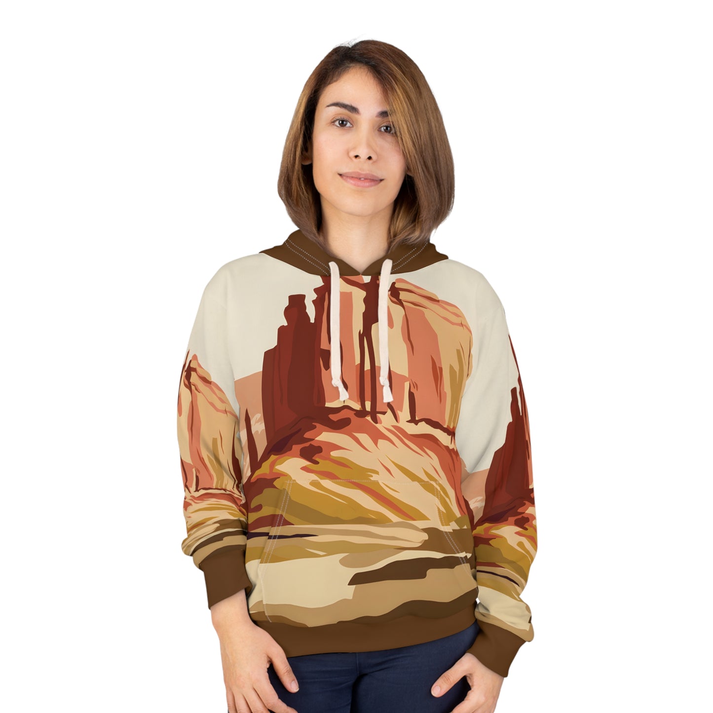 Windcarved Spire Hoodie All Over Print Desert Canyon Pullover Hiking Adventure