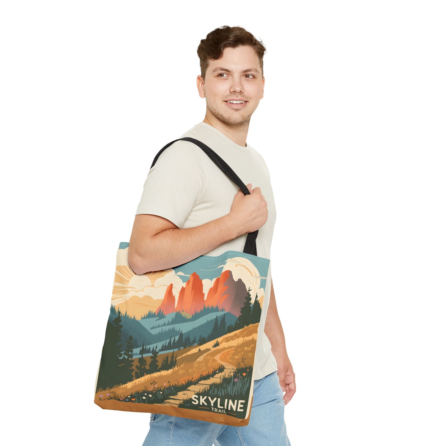 Skyline Trail All Over Print Tote Bag Vintage Mountain Landscape Design