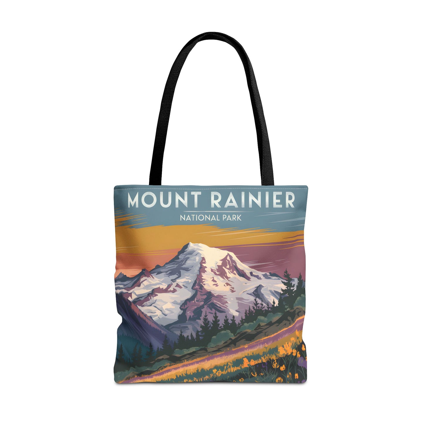 Mount Rainier National Park Tote Bag All Over Print Flower Art Design Apparel