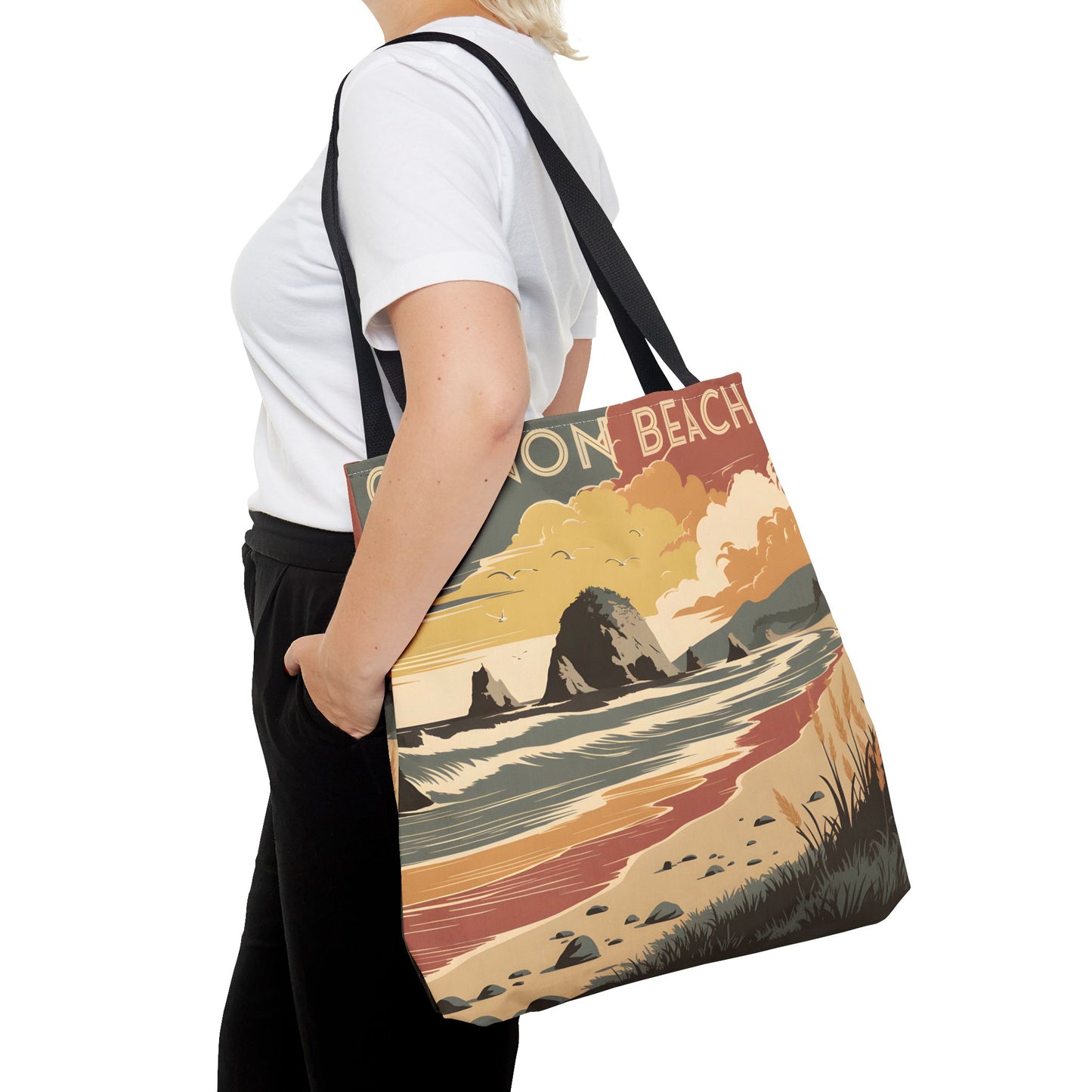 Cannon Beach Tote Bag All Over Print Coastal Art Ocean Scene Adventure Traveler