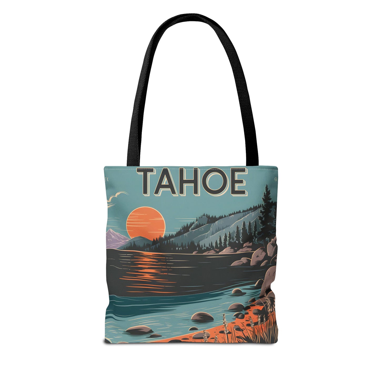 Vintage Tahoe Tote Bag All Over Print Lake Sunset Hiking Gift Outdoors Art