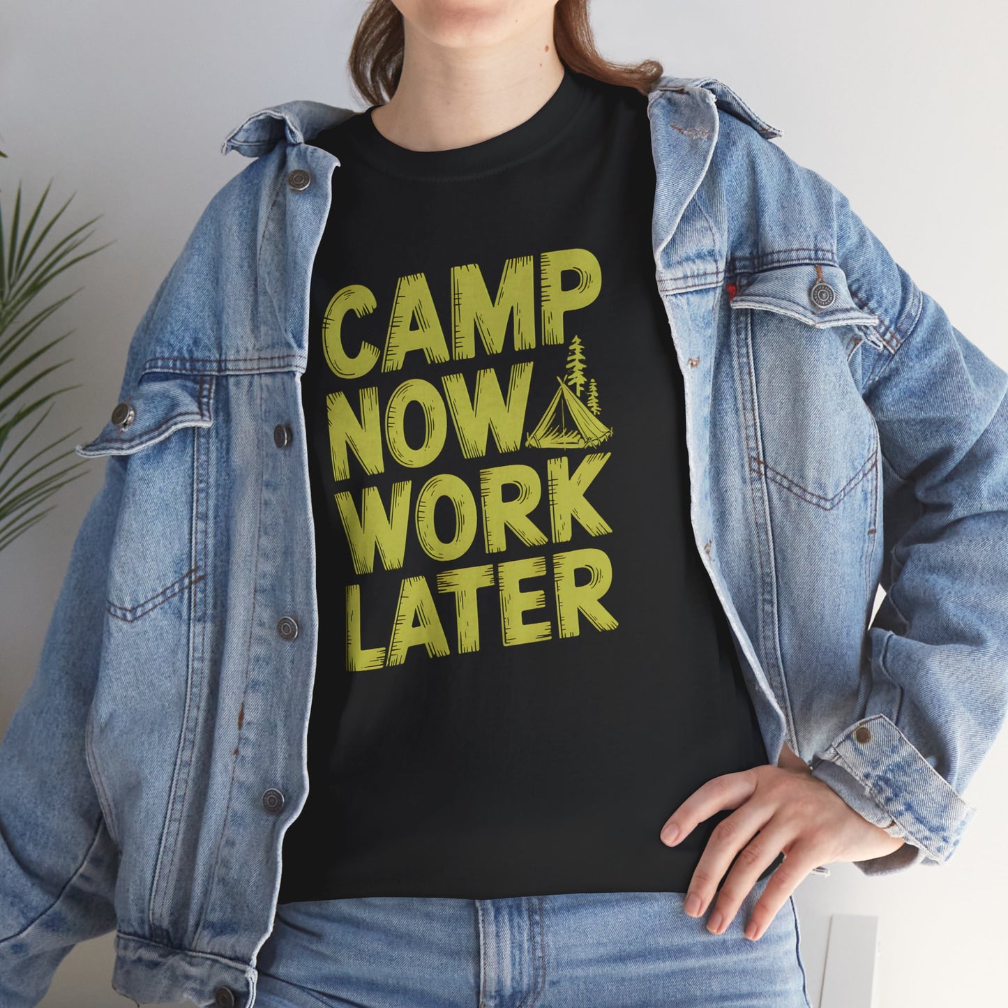 Camp Now Work Later Camping Graphic T-Shirt Outdoor Adventure Apparel Tee