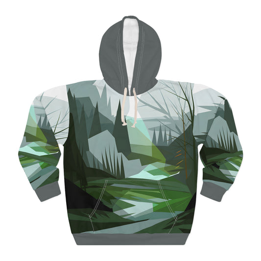 Shadowed Fall All-Over Print Hoodie Outdoor Travel Apparel for Nature Lovers