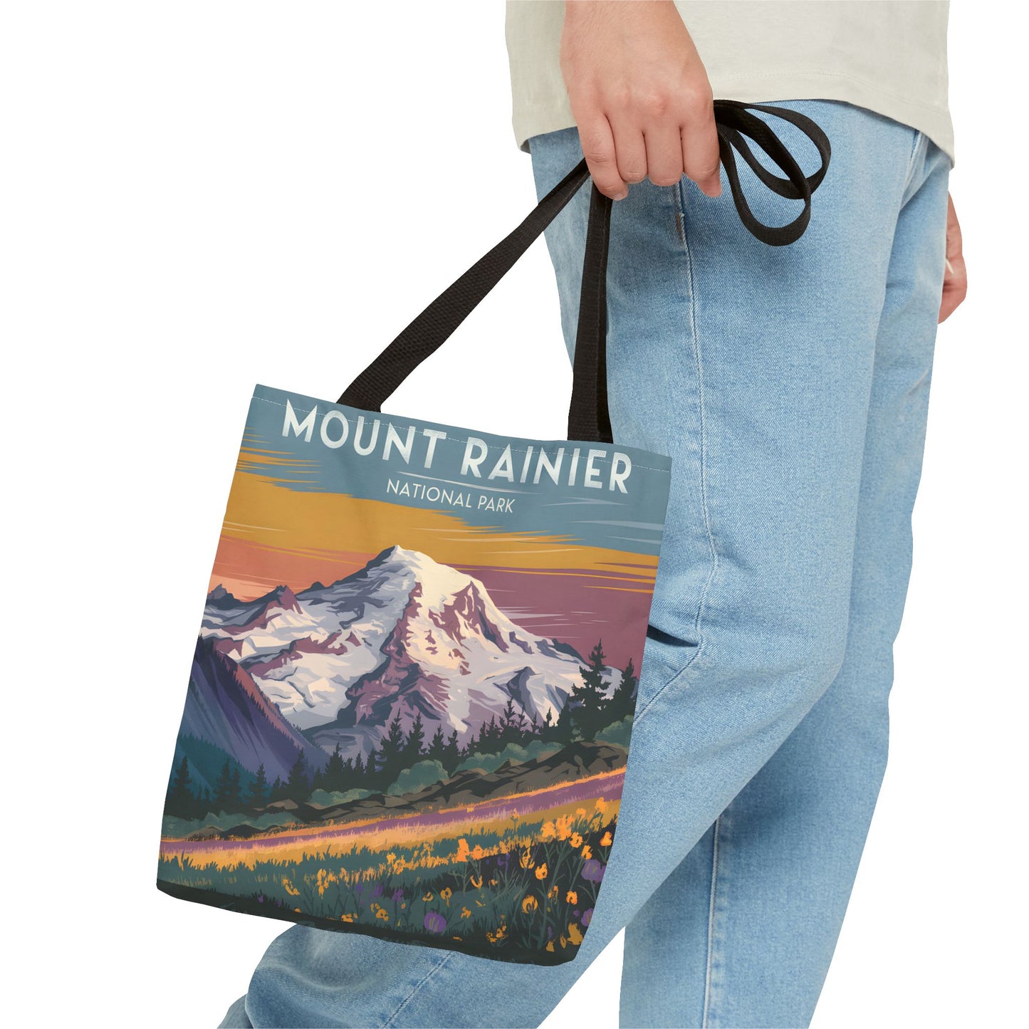 Mount Rainier National Park Tote Bag All Over Print Flower Art Design Apparel