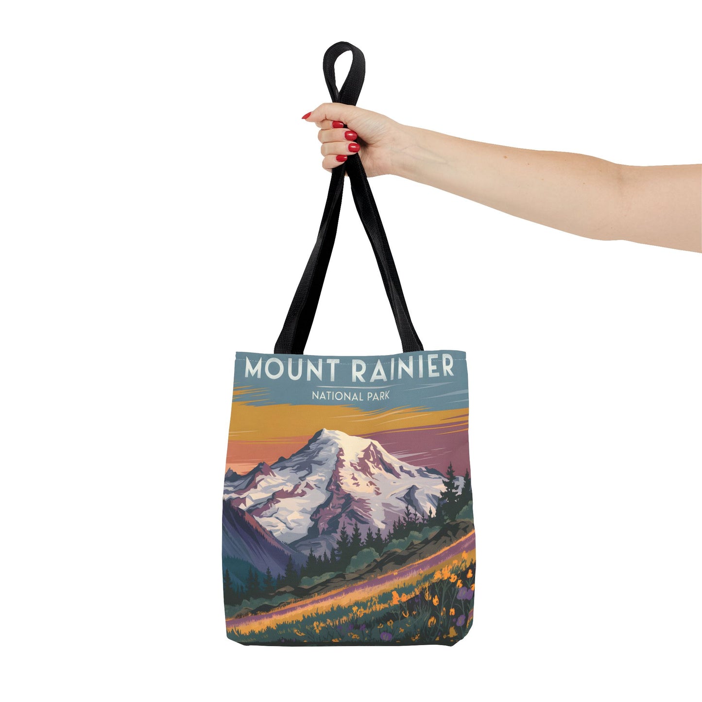 Mount Rainier National Park Tote Bag All Over Print Flower Art Design Apparel