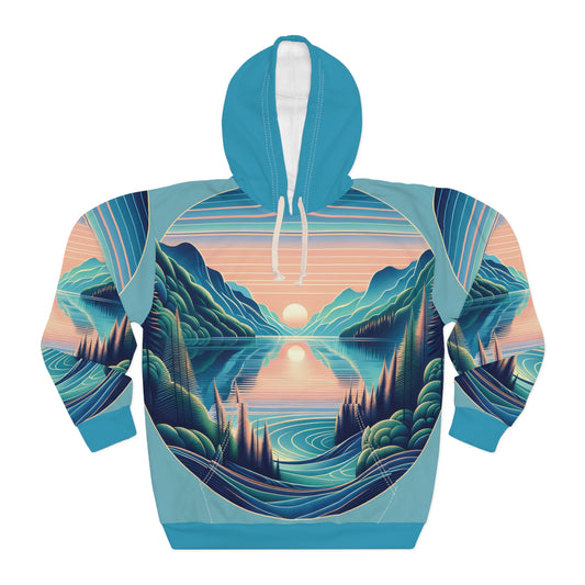 Flathead Lake Hoodie All Over Print Montana Nature Pullover Scenic Sunset