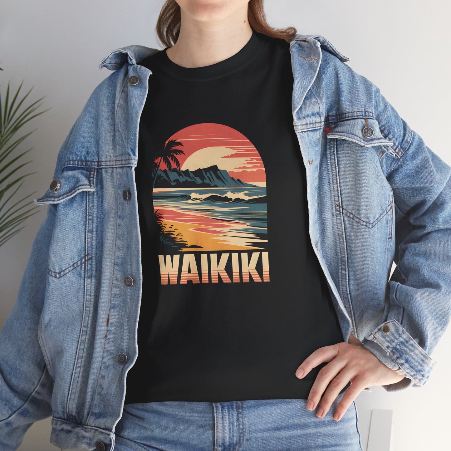 Waikiki T-Shirt Unisex Retro Hawaii Beach Tee Sunset Surf Graphic Short Sleeve