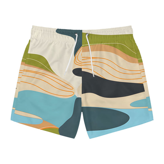 Abstract Lagoon Line Swim Trunks, Summer Swimwear for Men, Beachwear Shorts,