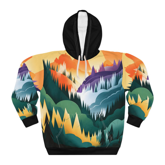 Monsoon Peaks Art All Over Print Hoodie Adventure Travel Outdoor Gear Casual