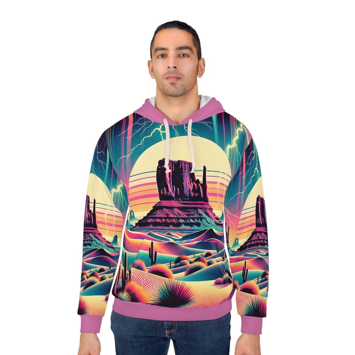 Psychedelic Southwest Desert Hoodie with Abstract Landscape Patterns