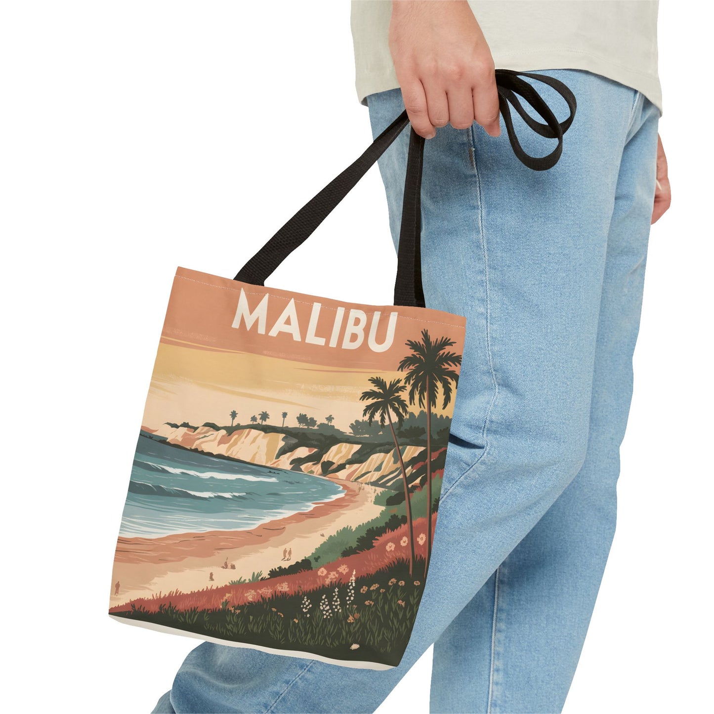 Malibu All Over Print Tote Bag Beach Sunset Palm Trees Summer Vibes Apparel
