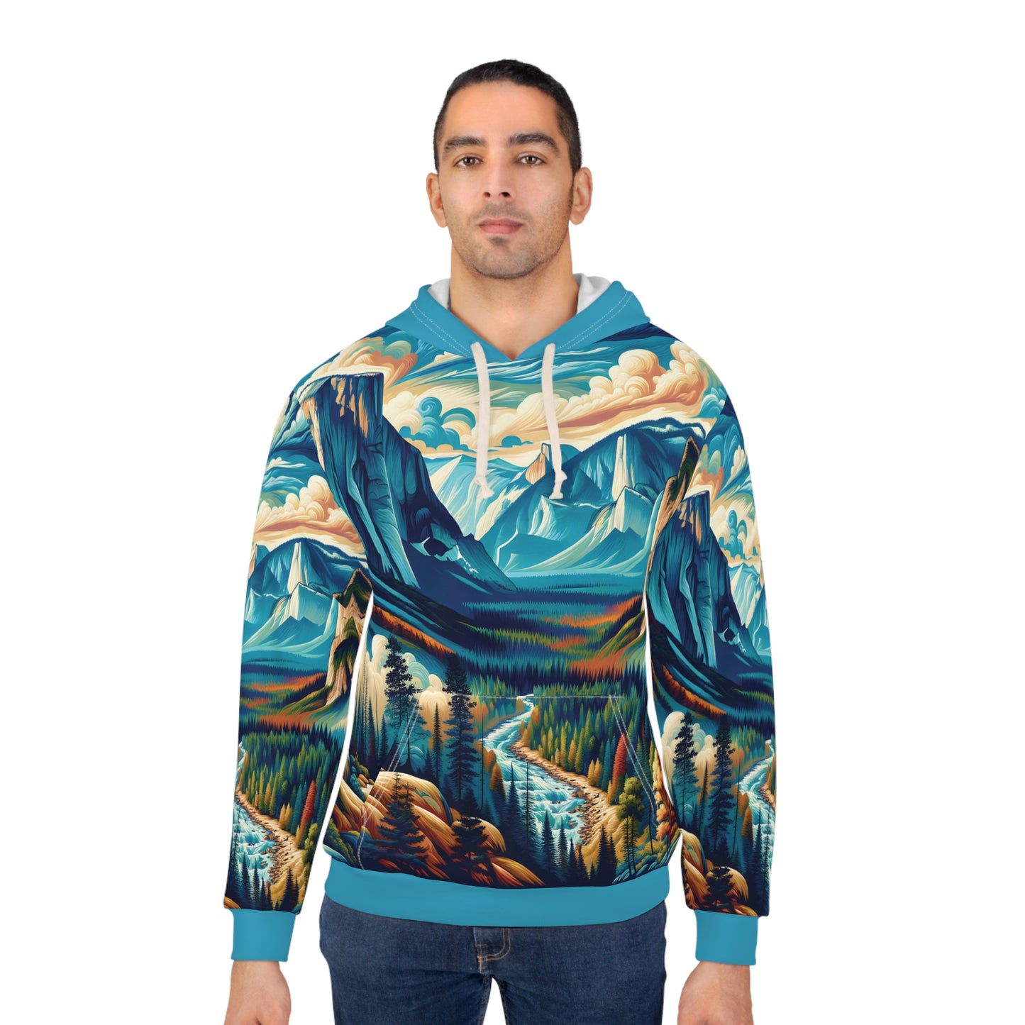Smoky Mountains Hoodie All Over Print Pullover River Forest Scenic Nature Art