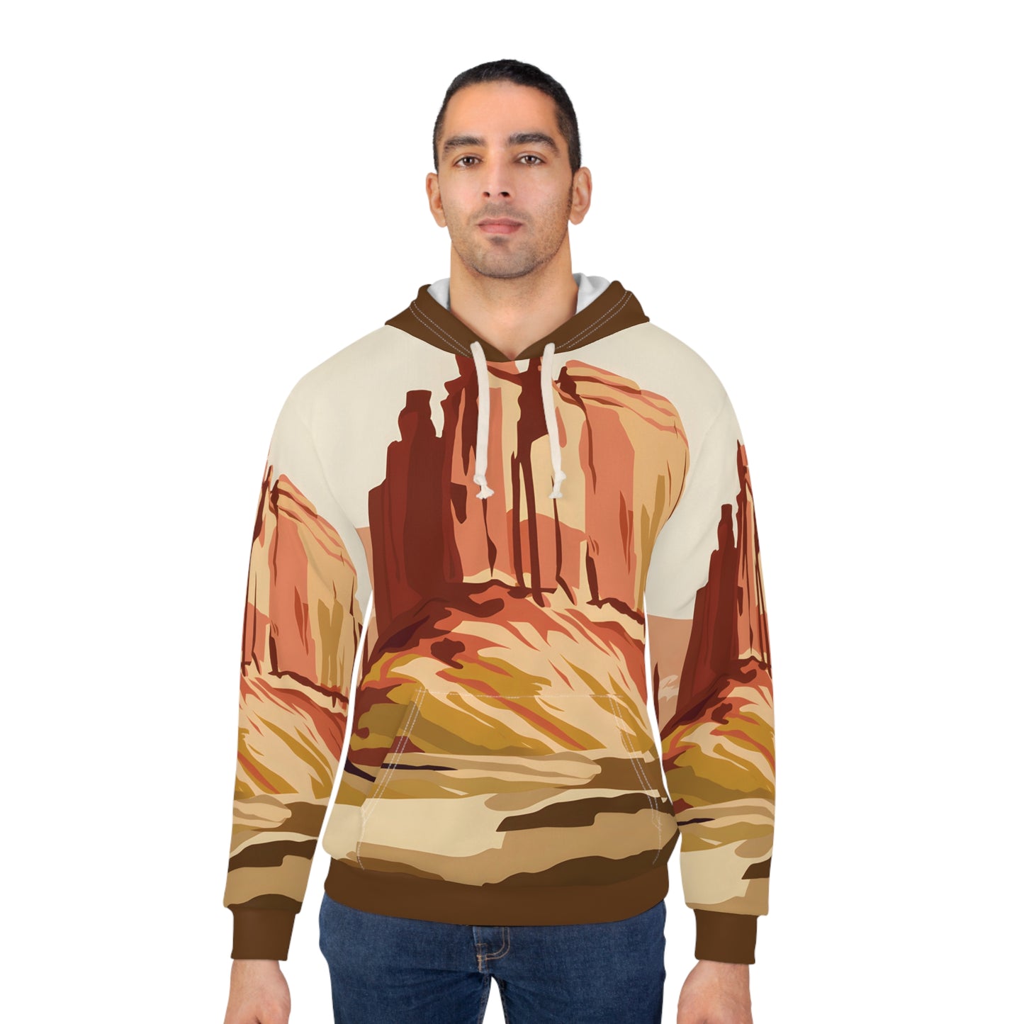 Windcarved Spire Hoodie All Over Print Desert Canyon Pullover Hiking Adventure