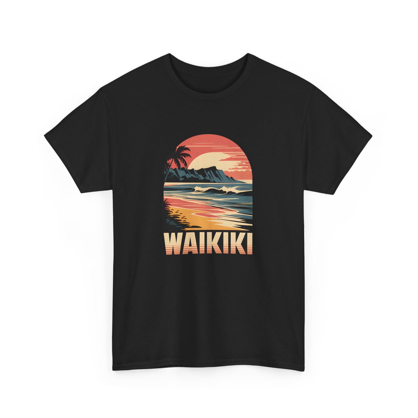 Waikiki T-Shirt Unisex Retro Hawaii Beach Tee Sunset Surf Graphic Short Sleeve