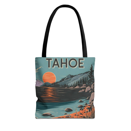 Vintage Tahoe Tote Bag All Over Print Lake Sunset Hiking Gift Outdoors Art