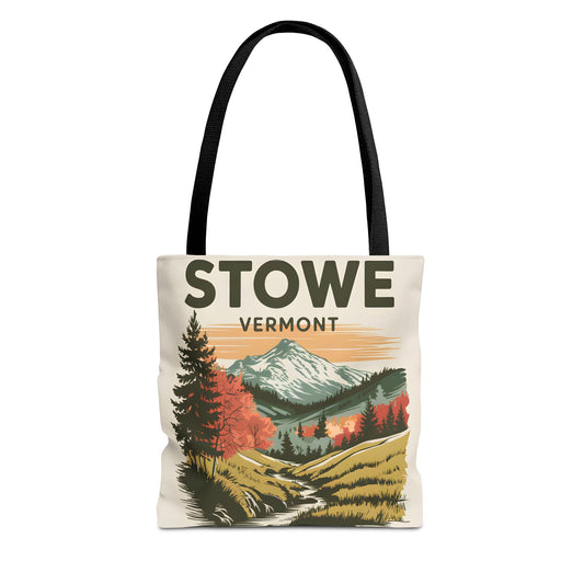 Stowe Vermont All Over Print Tote Bag Scenic Mountain Landscape Design