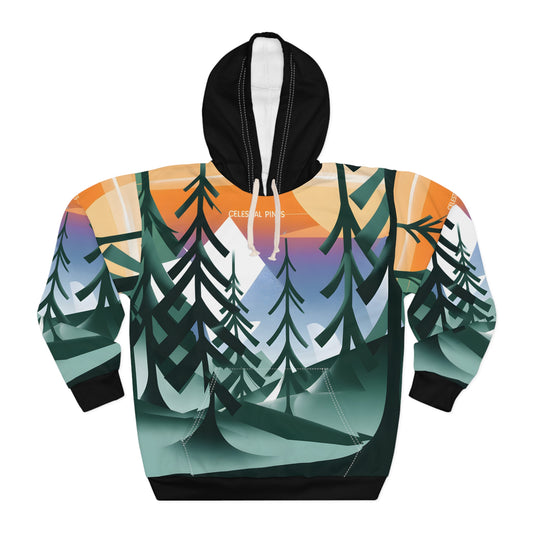 Celestial Pines All-Over Print Hoodie Outdoor Travel Apparel National Park Wear