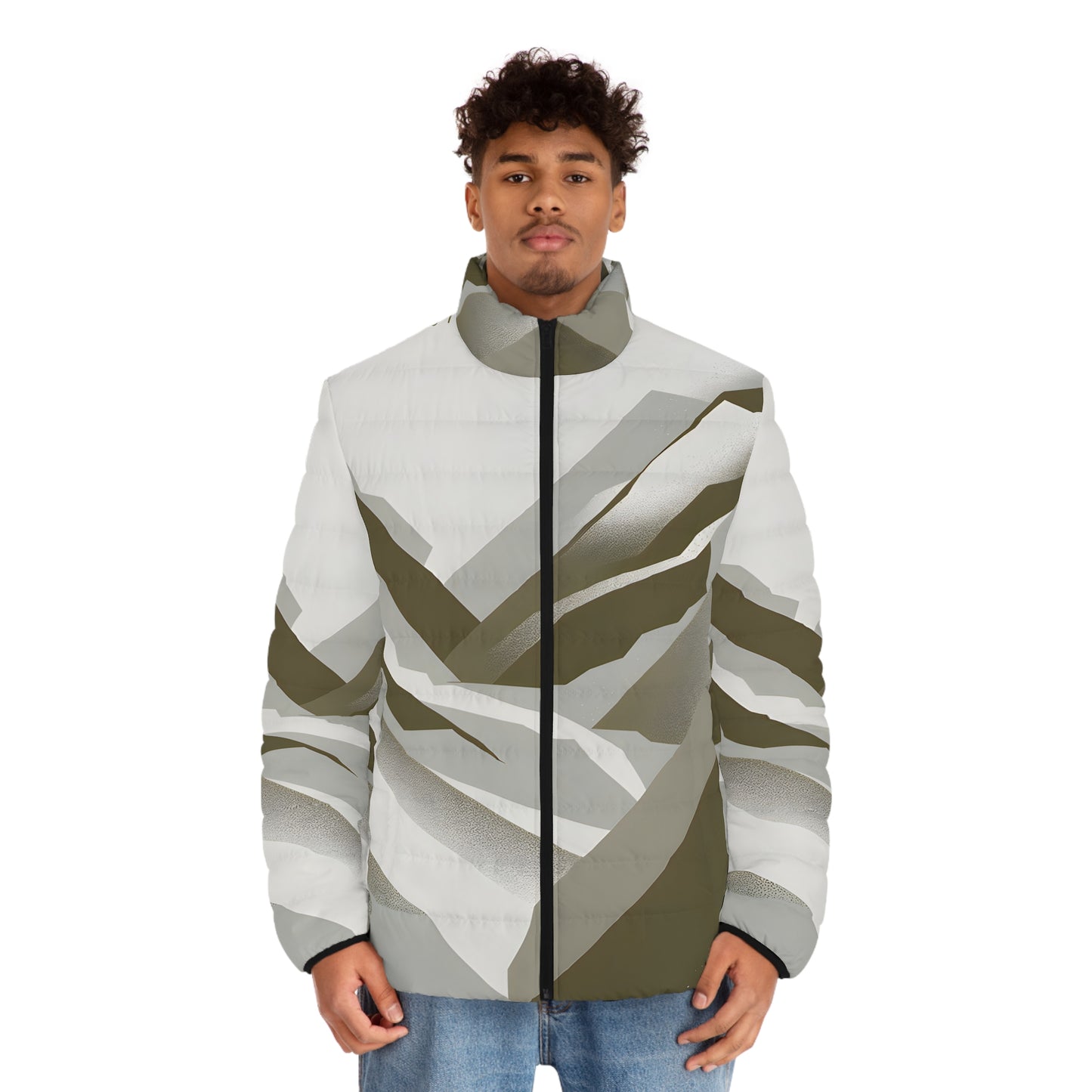 Muted Divide Puffer Jacket Outdoor Winter Wear Stylish All-Over Print