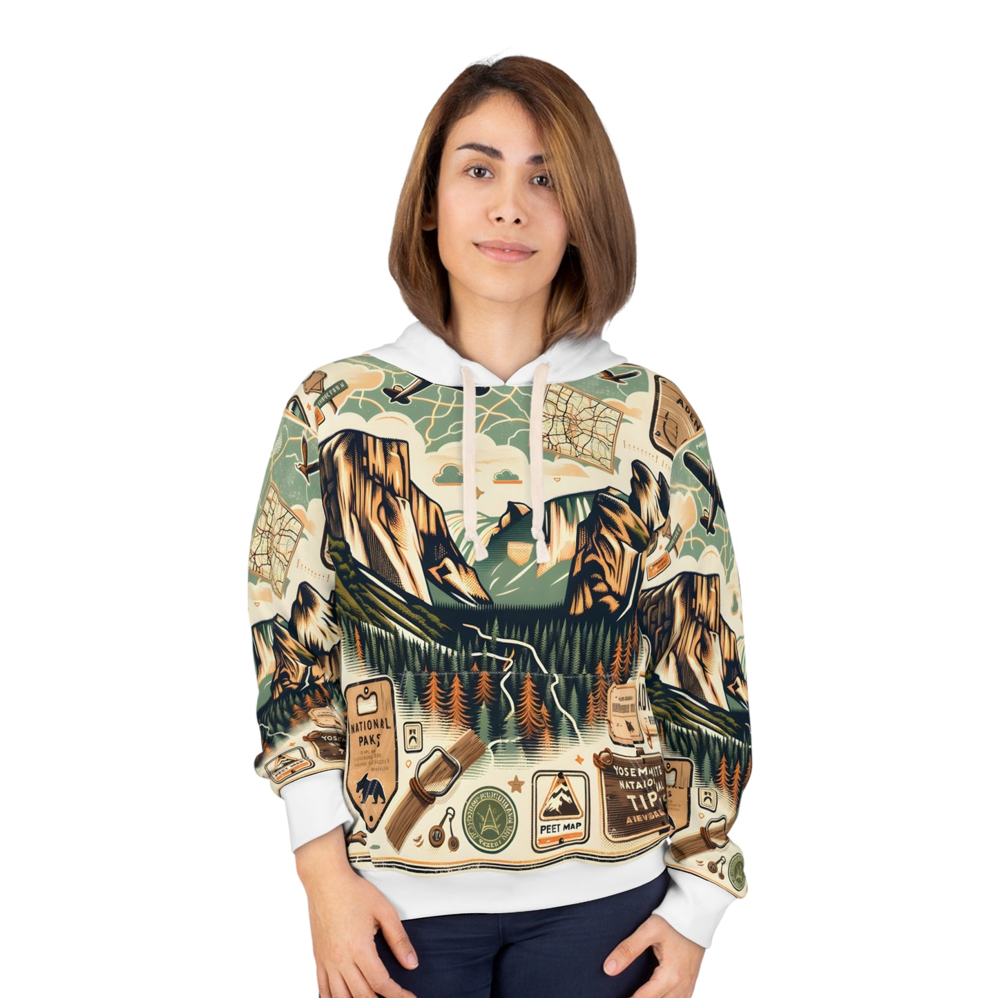Yosemite National Park Hoodie Vintage Style Adventure All-Over Print Pullover