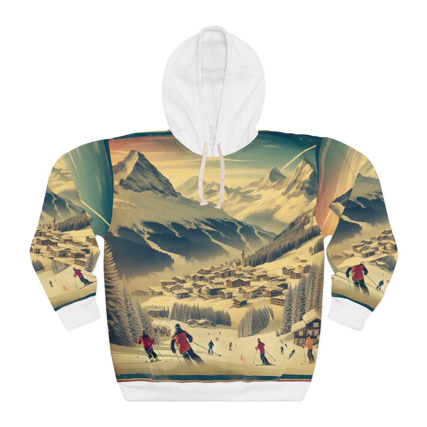 Vintage Ski Resort Style All Over Print Hoodie Winter Mountain Outdoor Travel