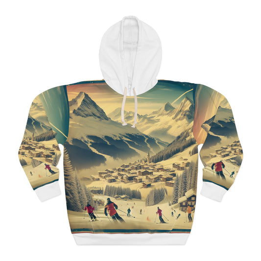 Vintage Ski Resort Style All Over Print Hoodie Winter Mountain Outdoor Travel