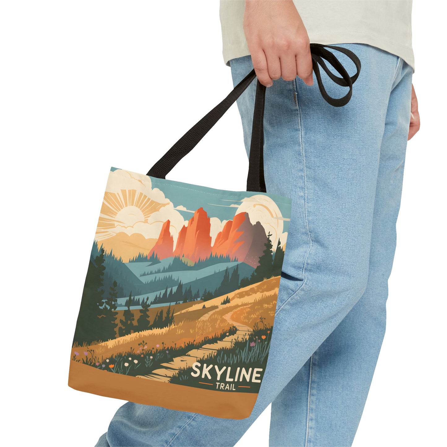 Skyline Trail All Over Print Tote Bag Vintage Mountain Landscape Design