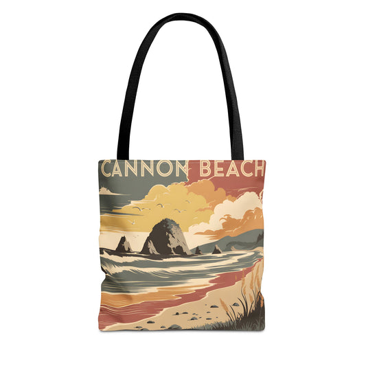 Cannon Beach Tote Bag All Over Print Coastal Art Ocean Scene Adventure Traveler