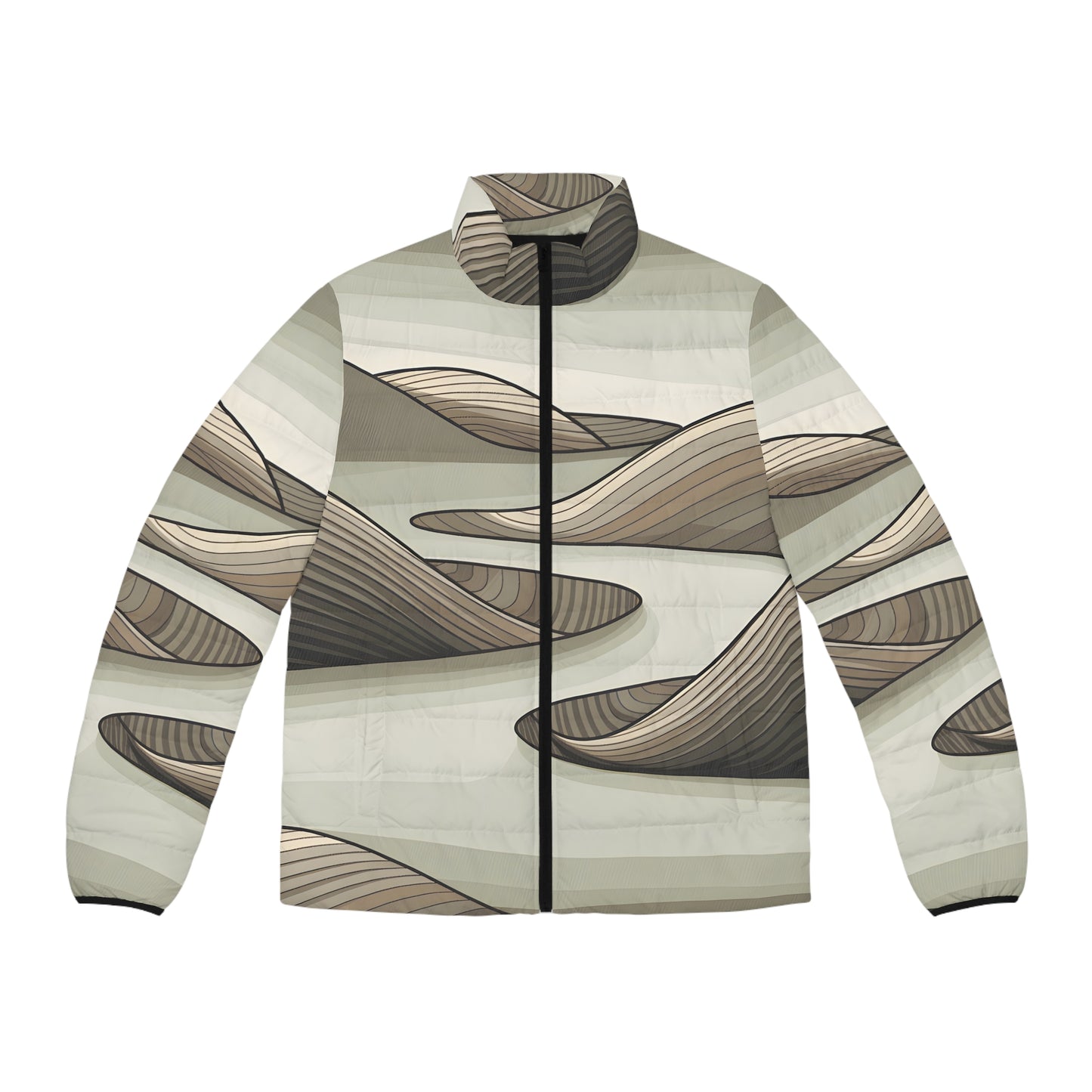 Puffer Jacket All Over Print Earth Tone Design Outdoor Adventure Windproof Zip