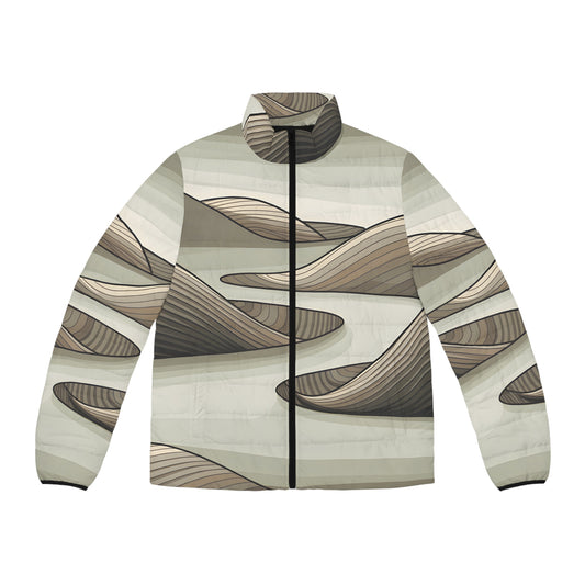 Puffer Jacket All Over Print Earth Tone Design Outdoor Adventure Windproof Zip