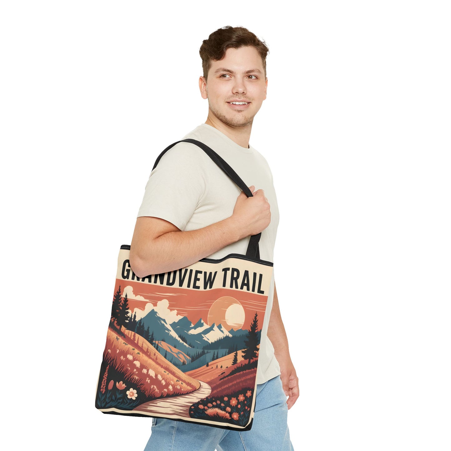 Grandview Trail All Over Print Tote Bag Outdoor Nature Hiking Floral Art Design