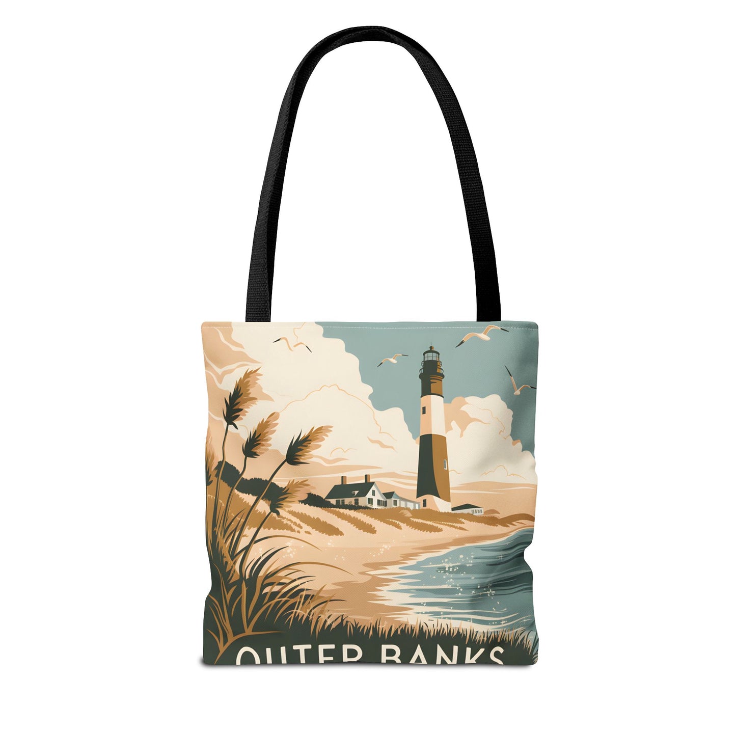 Outer Banks Lighthouse All Over Print Tote Bag Coastal Style Beach Accessory