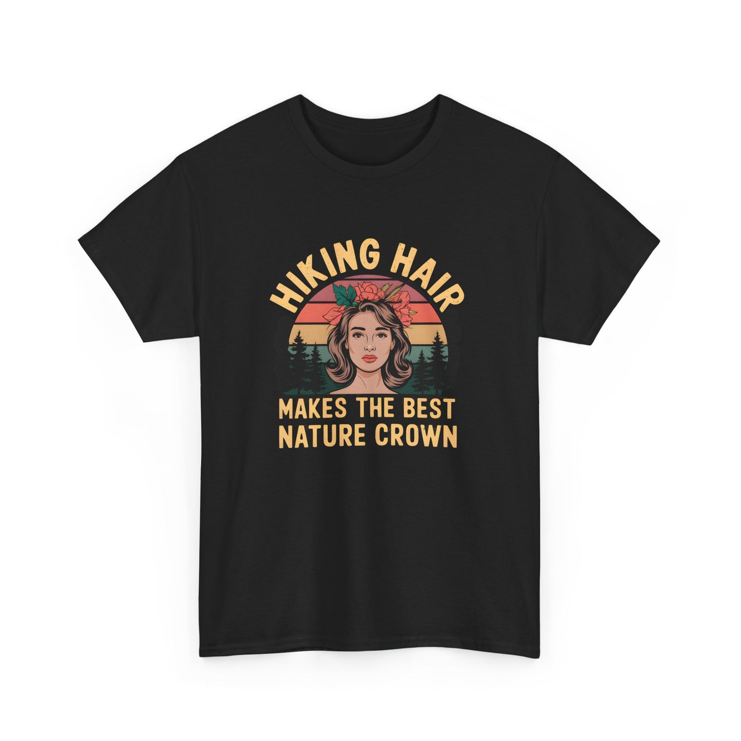 Nature Crown Hiking Hair Graphic Tee Outdoor Adventure Shirt Unisex Cotton