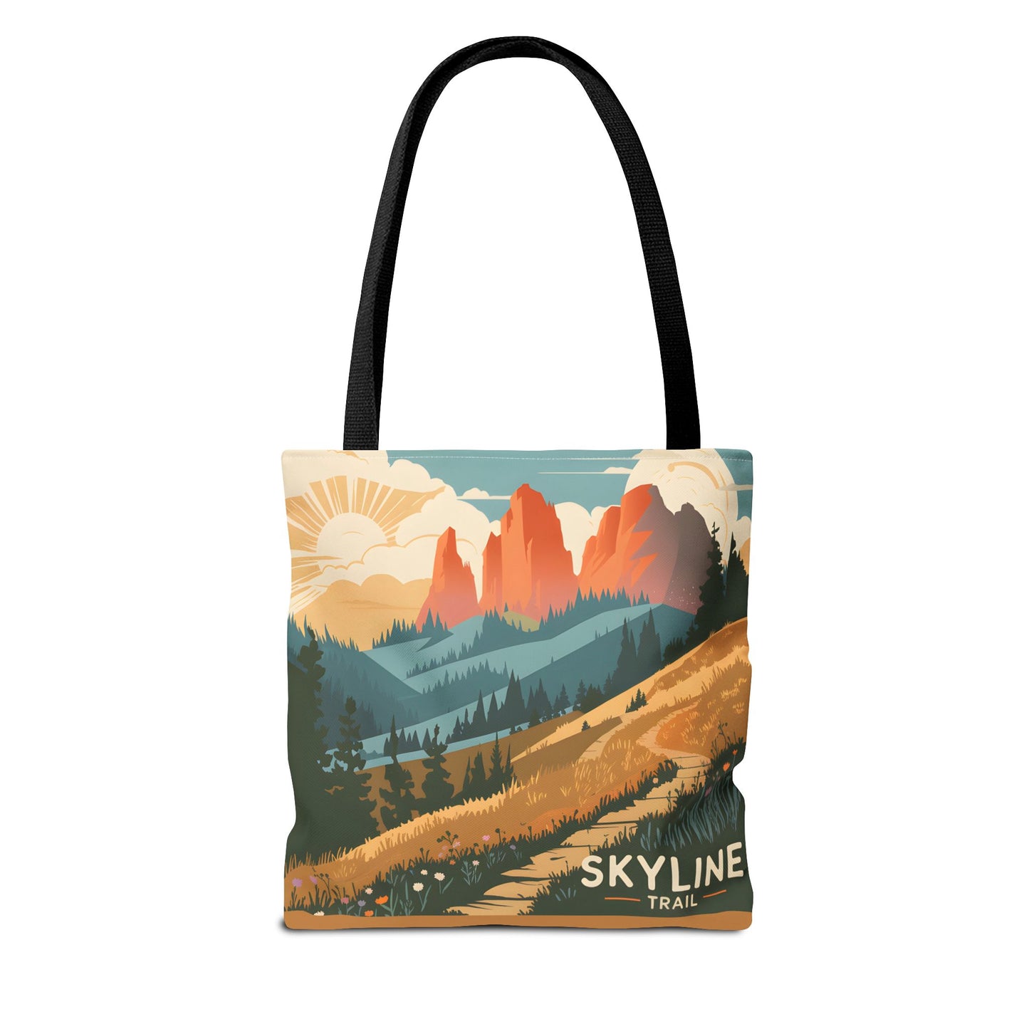 Skyline Trail All Over Print Tote Bag Vintage Mountain Landscape Design