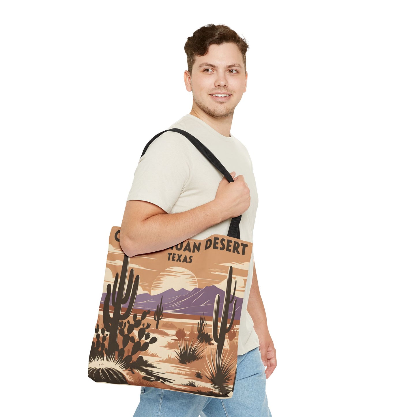 Chihuahuan Desert Tote Bag Unique All Over Print Cactus Landscape Texas Art